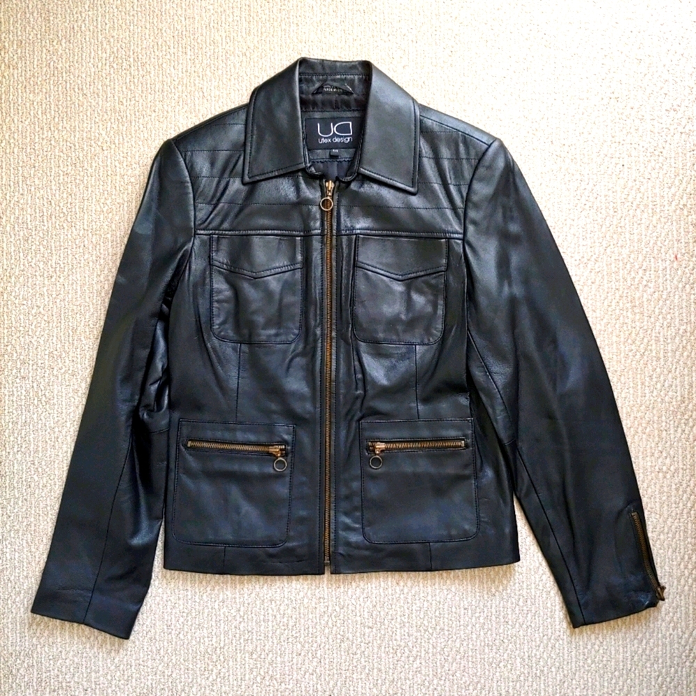 UTEX DESIGN Black Leather Jacket, Sz S